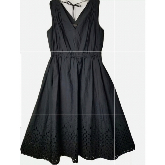 Donna Karan Black Cotton Embroidered Eyelet Hem Sleeveless A-line Dress Size 2 - Picture 2 of 16